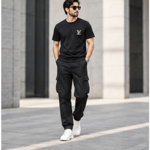Men's Black Round Neck Short Sleeve Small chest graphic T-Shirt - Image 7