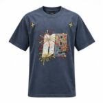 Men's Charcoal Blue Round Neck Short Sleeve Graphic print T-Shirt