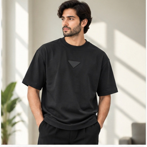 Men's Black Round Neck Short Sleeve Minimal T-Shirt - Image 2