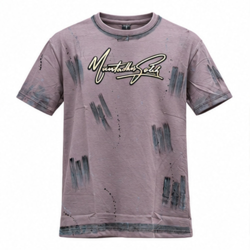 Men's Mauve Grey Round Neck Short Sleeve Script graphic T-Shirt