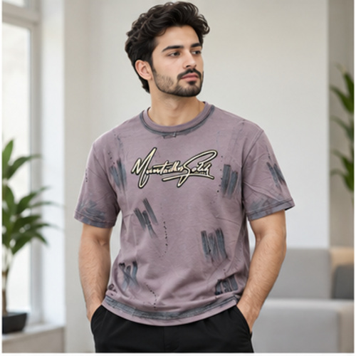 Men's Mauve Grey Round Neck Short Sleeve Script graphic T-Shirt - Image 2