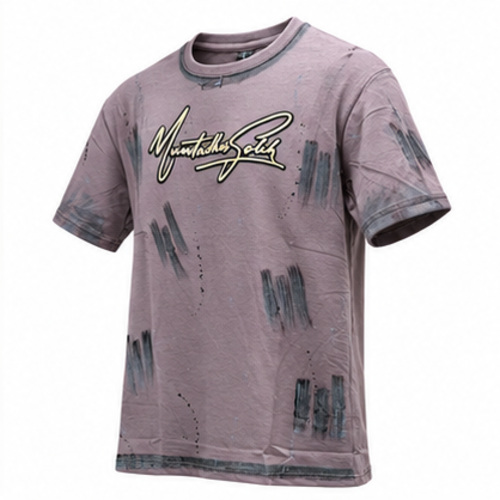 Men's Mauve Grey Round Neck Short Sleeve Script graphic T-Shirt - Image 6