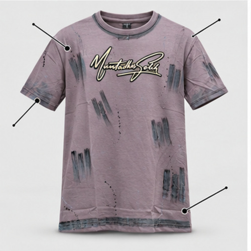 Men's Mauve Grey Round Neck Short Sleeve Script graphic T-Shirt - Image 8
