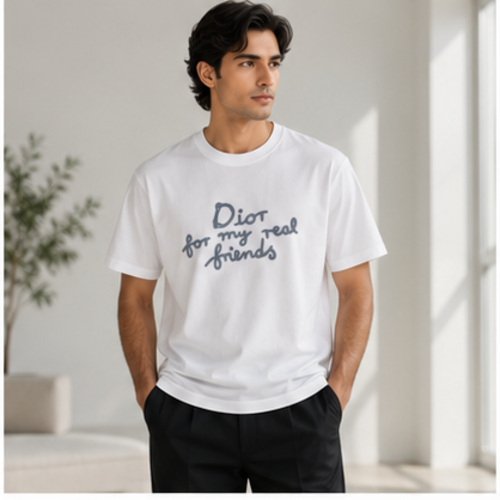 Men's White Round Neck Short Sleeve Script typography T-Shirt - Image 2