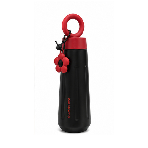 Black Red Sports Bottle with Ring Handle - Image 3