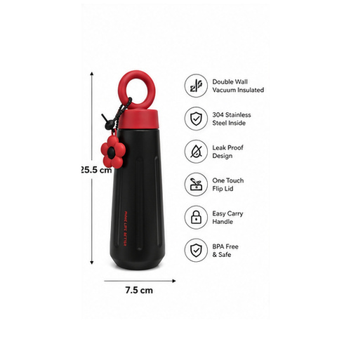Black Red Sports Bottle with Ring Handle - Image 7