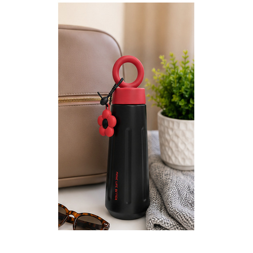 Black Red Sports Bottle with Ring Handle - Image 8