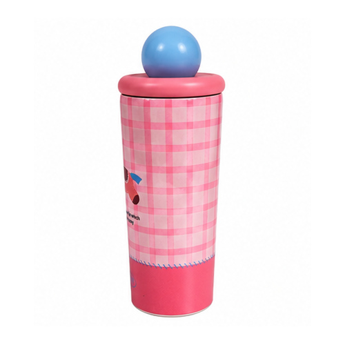 Pink Checked Cute Character Bottle - Image 3