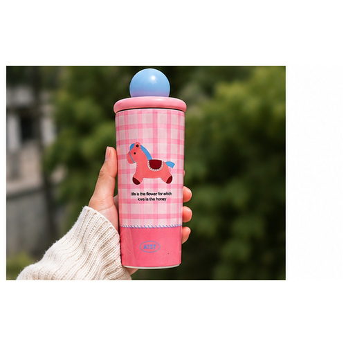 Pink Checked Cute Character Bottle - Image 8