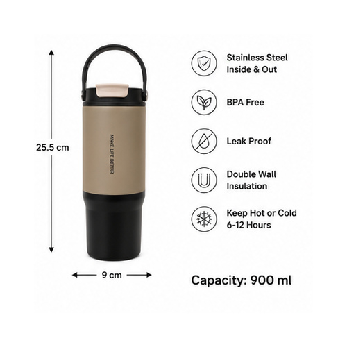 Beige Black Two-Tone Handle Tumbler - Image 5