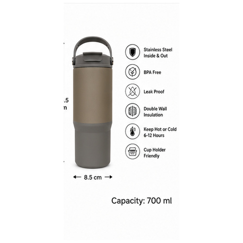 Taupe Grey Handle Insulated Tumbler - Image 8