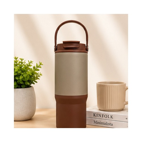 Taupe Brown Handle Insulated Tumbler - Image 3