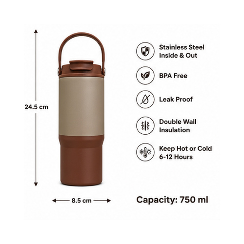 Taupe Brown Handle Insulated Tumbler - Image 7