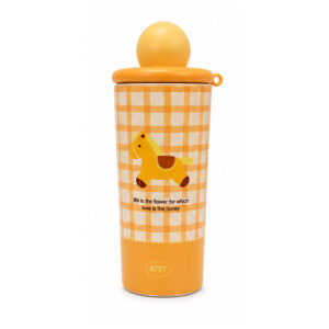 Orange Checked Cute Character Bottle