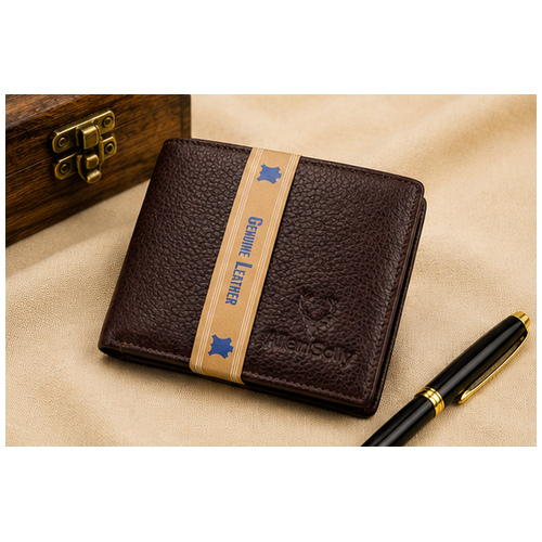 Brown Two-Tone Genuine Leather Style Bifold Wallet - Image 6