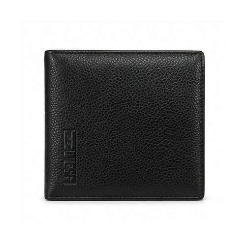Black Pebbled Texture Branded-Style Bifold Wallet