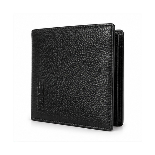 Black Pebbled Texture Branded-Style Bifold Wallet - Image 2