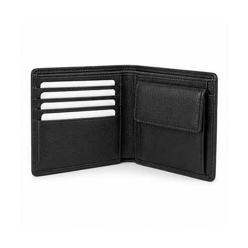 Black Pebbled Texture Branded-Style Bifold Wallet - Image 4