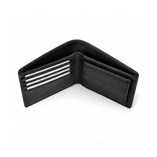 Black Pebbled Texture Branded-Style Bifold Wallet - Image 6