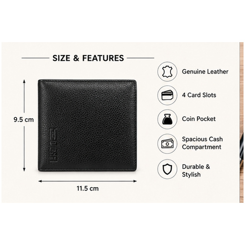Black Pebbled Texture Branded-Style Bifold Wallet - Image 7