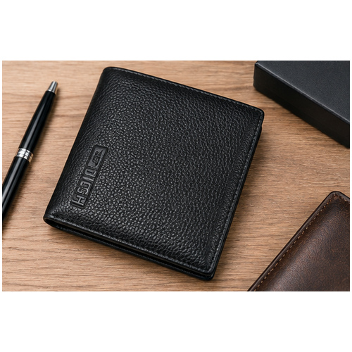Black Pebbled Texture Branded-Style Bifold Wallet - Image 8