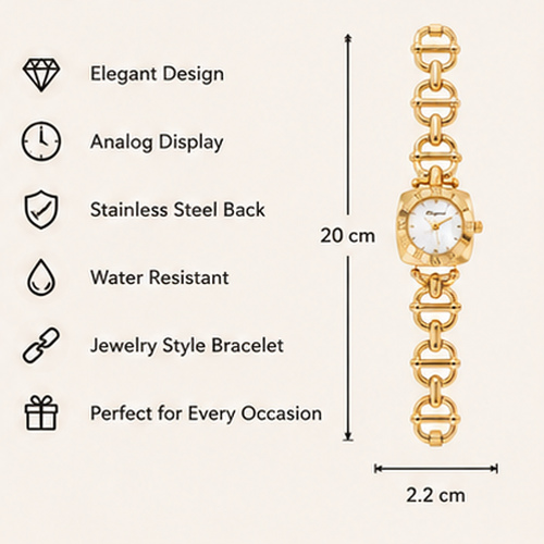 Gold Tone White Dial Link Bracelet Women's Watch - Image 8