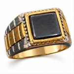 Two-Tone Square Black Stone Statement Ring for Men