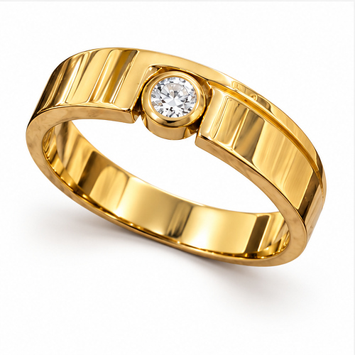 Gold-Tone Minimal Single Stone Ring for Men - Image 3