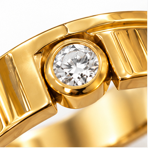 Gold-Tone Minimal Single Stone Ring for Men - Image 6