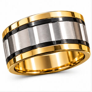 Gold Silver Black Two-Tone Wide Band Ring for Men