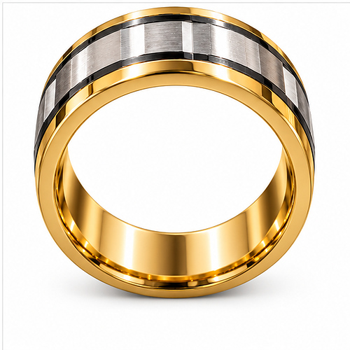 Gold Silver Black Two-Tone Wide Band Ring for Men - Image 4
