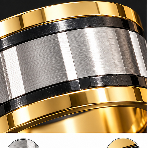 Gold Silver Black Two-Tone Wide Band Ring for Men - Image 6