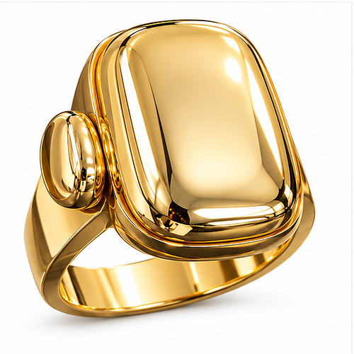 Gold-Tone Oversized Rectangular Signet Ring for Men - Image 6