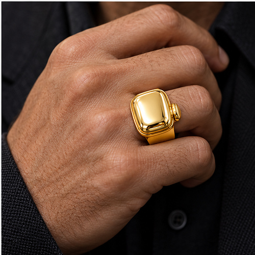 Gold-Tone Oversized Rectangular Signet Ring for Men - Image 2