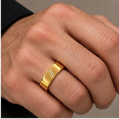 Gold-Tone Four Stone Accent Band Ring for Men - Image 7