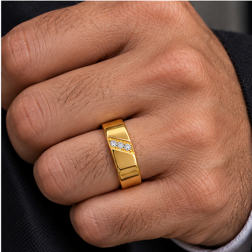 Gold-Tone Four Stone Accent Band Ring for Men - Image 2