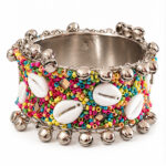 Women's Oxidised Silver Multicolour shell & bead Wide Cuff/Kada