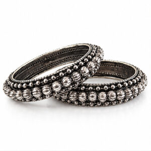 Women's Black & Silver Stone/bead rows Bangle Set Appearance