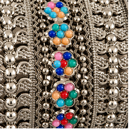 Women's Oxidised Silver Multicolour bead & ghungroo Extra-Wide Cuff/Kada - Image 5