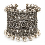 Women's Oxidised Silver Engraved tribal Wide Cuff/Kada