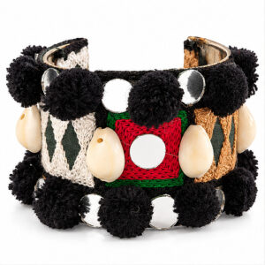 Women's Black / Multicolour Shell & pom-pom Fabric Cuff/Kada