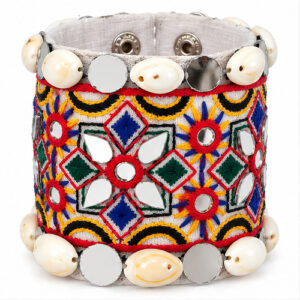 Women's Multicolour / Silver Embroidered mirror work Fabric Cuff/Kada