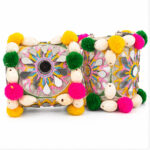 Women's Multicolour Mirror embroidery & pom-pom Fabric Cuff/Kada