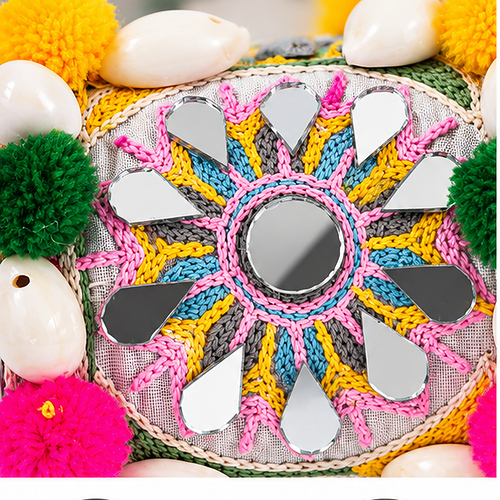 Women's Multicolour Mirror embroidery & pom-pom Fabric Cuff/Kada - Image 4