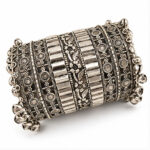 Women's Oxidised Silver Layered tribal metalwork Extra-Wide Cuff/Kada