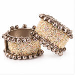 Women's Silver / White Pearl/bead mesh Wide Cuff/Kada