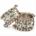 Women's Silver / Mint Crystal/bead floral Bangle Set Appearance