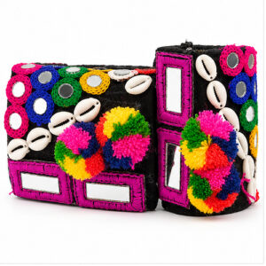 Women's Multicolour Embroidered shell & mirror Fabric Cuff/Kada