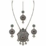 Women's Long Chain Oval Floral Pendant Set