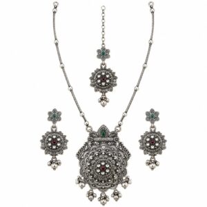 Women's Long Chain Oval Floral Pendant Set